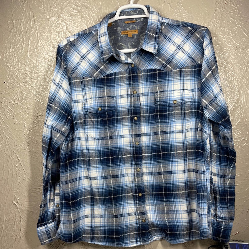 Jachs Girlfriend Flannel Plaid Shirt roll tab long sleeve Navy Size XXL